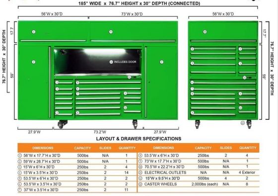 84 pollici attrezzi da garage pesanti Armadio di archiviazione a rotelle con ruote e supporto personalizzato