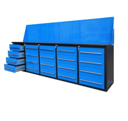 Fabbrica di garage Armadi utensili pesanti Metallo 20 cassetto carrello utensili Banchetto di lavoro con pegboard