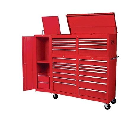 Gran carrello di attrezzi metallici con attrezzi di sicurezza a rotolamento
